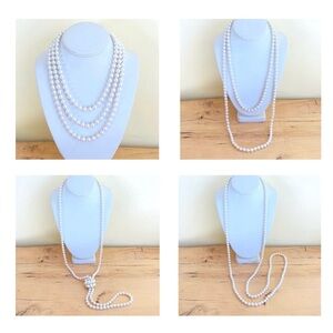 Necklace Vtg Faux Pearl 52" Rope Length Knotted Classic Clasp Double Triple